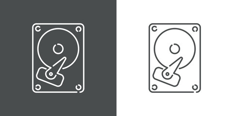 Símbolo backup. Icono plano lineal disco duro de ordenador en fondo gris y fondo blanco