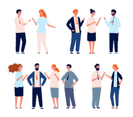 Business characters talking. People groups conversation people dialogue vector set. Conversation talk social, speak and communication dialogue illustration