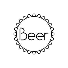 Icono plano lineal palabra Beer en chapa de botella de cerveza en color negro