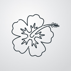 Icono plano lineal flor de hibisco en fondo gris
