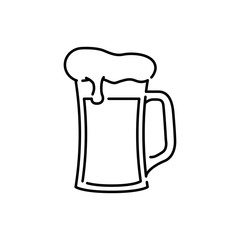 Icono plano lineal jarra de cerveza de cristal con espuma en color negro