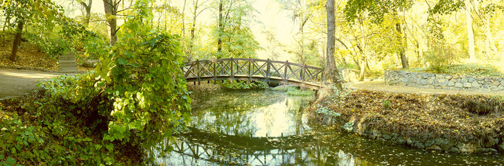 beautiful wooden bridge in Sofievsky park. Ukraine