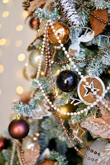 Beautiful decorations for christmas tree. A lot of christmas toys. 