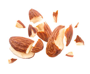 almond nut Blast side view on white isolated