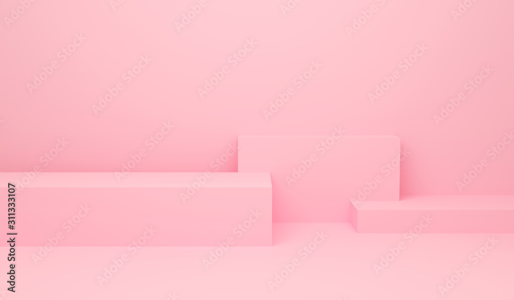 Poster abstract pink on floor minimal background with geometric shape. 3d render design for display product