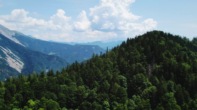 Aerial view of Prevala mountains landscape, cruved dolly in, Slovenia
