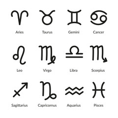 Zodiac symbols. Set of gradient zodiac icons on a dark blue background. Astrological symbols of the zodiac for web