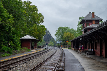 Fototapeta na wymiar Railroad Tracks at Harpers Ferry in West Virginia