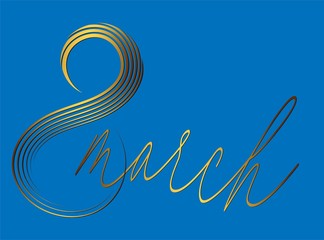 8 march invitation card. Gold 8 march in modern style on light background. Brochure design. International women day. Luxury vector pattern. Beautiful spring card.