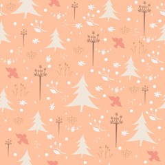 Hand drawn Winter/Merry Christmas seamless pattern. Holiday background.Unique Design. Great for cards, web, fabric, gift paper, page fill, winter decor, etc.