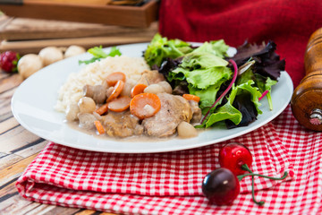Cooked White Veal Stew and rice