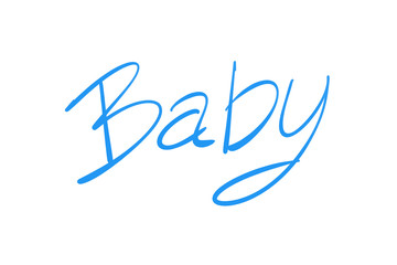 Fototapeta na wymiar Hand writing. Wording blue “Baby” isolated on white background. Can be use decorate for any card, web, brochure, advertising.