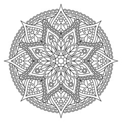 Coloring page with black and white mandala with floral pattern. Vector design.