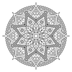 Coloring page with black and white mandala with floral pattern. Vector design.