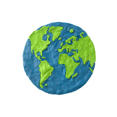 Planet Earth made of plasticine and isolated on white background