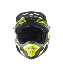 Front view of full face color helmet for mountain bike racing. Sport equipment isolated on white...