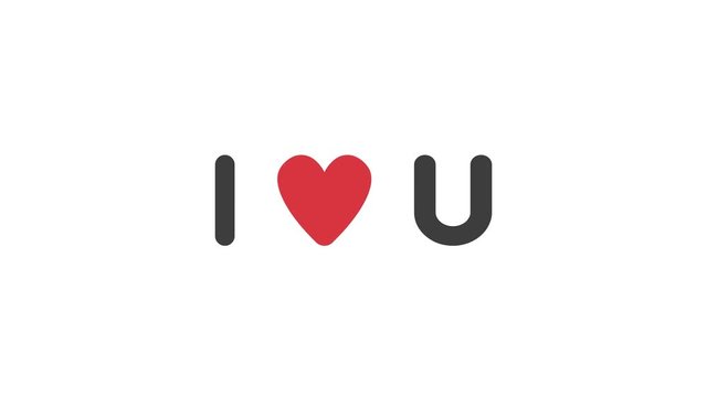Animation of i love you word with red heart, white background.