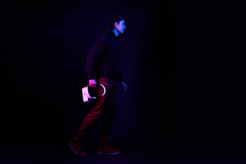 Man wearing virtual reality headset.