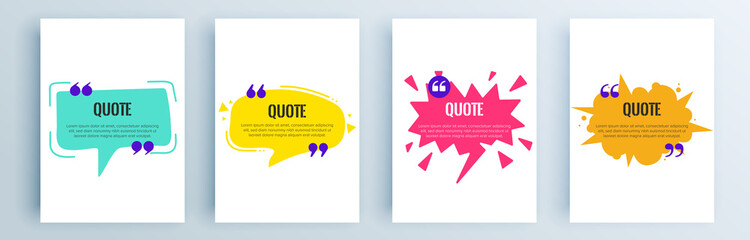 Quote frames blank templates set. Text in brackets, citation empty speech bubbles, quote bubbles. Textbox isolated on color background. Vector illustration. - obrazy, fototapety, plakaty