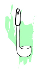 Hand drawing spatula for a frying pan. Outline sketch of turner for cook food. Kitchen accessories.