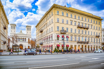 Fototapeta na wymiar Nevsky Avenue. Urban and historically beautiful city views of Saint Petersburg. Russia.