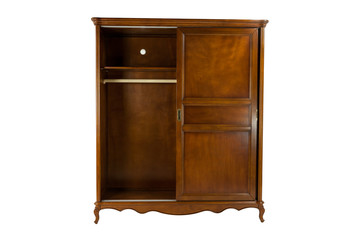 brown wooden wardrobe with two doors on a white background