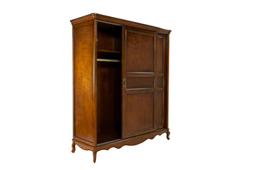 brown wooden wardrobe with two doors on a white background