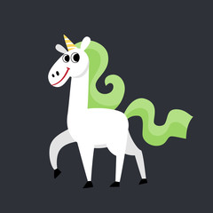 Cute magic unicorn character isolated on black.