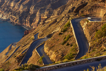 Scenic serpantin road, Santorini, Greece