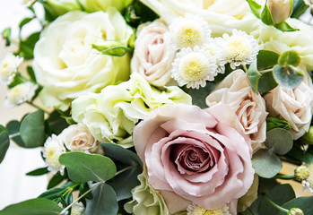 Bouquet of fresh pink and white roses
