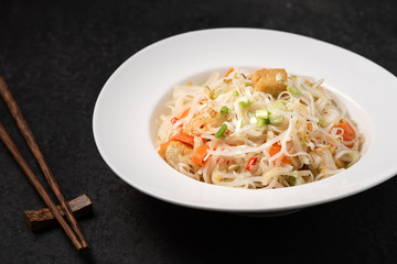 Asia noodle with vegetable food background