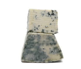 Blue cheese slices isolated on white background