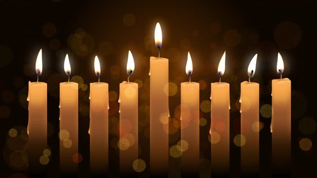 Animation with hanukkah candles over bokeh background. 4k footage.