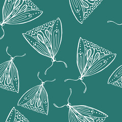 Vintage seamless pattern with butterflies in doodle style. Decoration hand drawn butterflies. The background is perfect for fabric, wallpaper for the nursery, poster and more. Vector illustration.