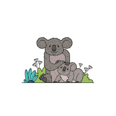 Cute australian koala bear colorful vector stock illustration. Mother and baby koala beautiful illustration. Cute cartoon vector character koala. Baby Shower vector print with cute koalas. 