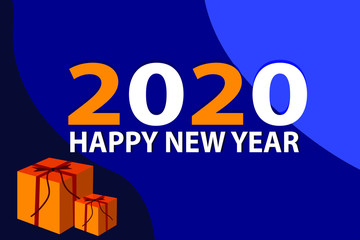 Gift Box on Happy New Year 2020 blue Background