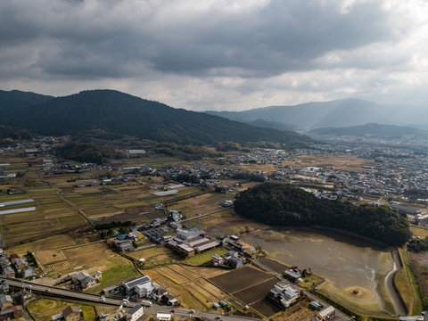 The aerial view of Kofun in Nara.