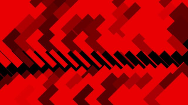 Colorful red flowing rectangles isolated on black background, seamless loop. Animation. Abstract diagonal parallel rows of glowing cells.