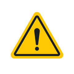 Caution warning sign message. Editable triangle hazard symbol vector icon with stroke for 64x64 pixel design. A flat yellow symbol with exclamation mark isolated on white background. Danger notice. - obrazy, fototapety, plakaty