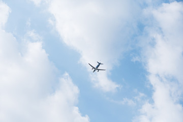 Fototapeta na wymiar Directly Below Shot Of Airplane Flying In Sky
