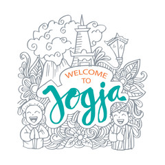 Doodle of Yogyakarta City of Indonesia 