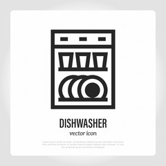 Dishwasher thin line icon. Kitchen appliance. Household equipment. Vector illustration.