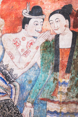 The famous mural painting walls in Wat Phumin, Nan province of Thailand.
