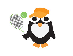 Cute Penguin With Orange Visor Playing Tennis