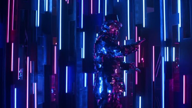The mesmerizing sparkling dance of the robot men neon wall