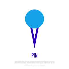Pin needle for map or attachment. Thin line icon of thumbtack. Vector illustration.