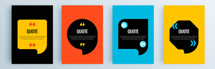 Quote frames blank templates set. Text in brackets, citation empty speech bubbles, quote bubbles. Textbox isolated on color background. Vector illustration.