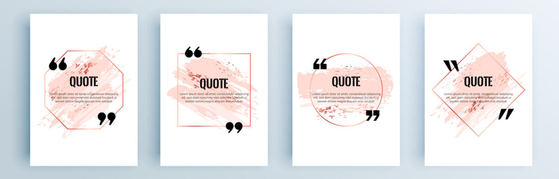 Quote frames blank templates set. Text in brackets, citation empty speech bubbles, quote bubbles. Textbox isolated on color background. Vector illustration.