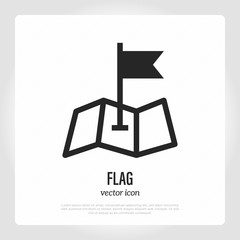 Pointer on folded map. Flat line icon. Location marker. Vector illustration.