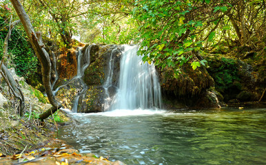 Cascadas del Hueznar en el Parque Natural Sierra Norte, cerca del pueblo de San Nicolás del...